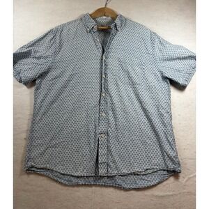 Faherty Men's XXL Blue White Short Sleeve Shirt Button Up Excellent Condition
